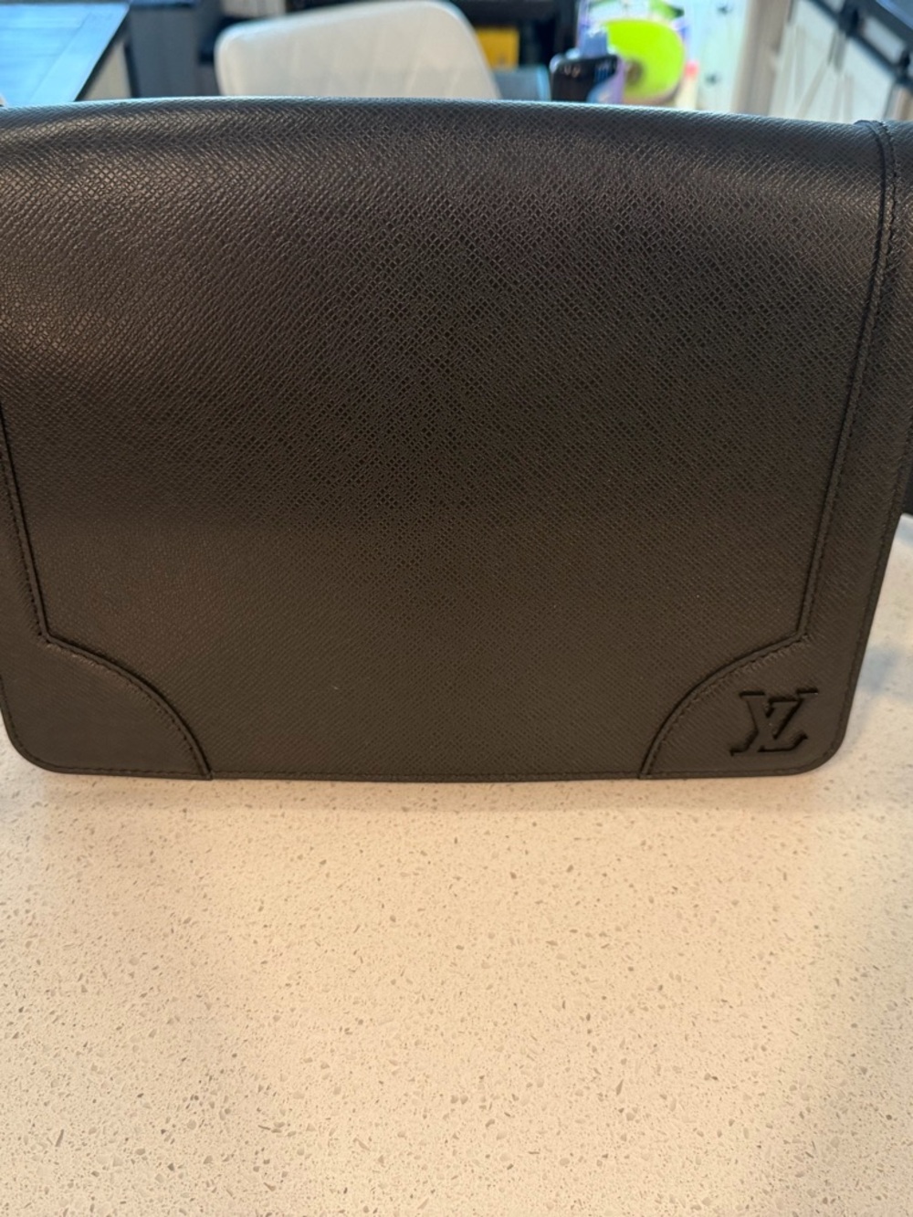 Louis Vuitton Black Men's Messenger Bag with Embossed LV